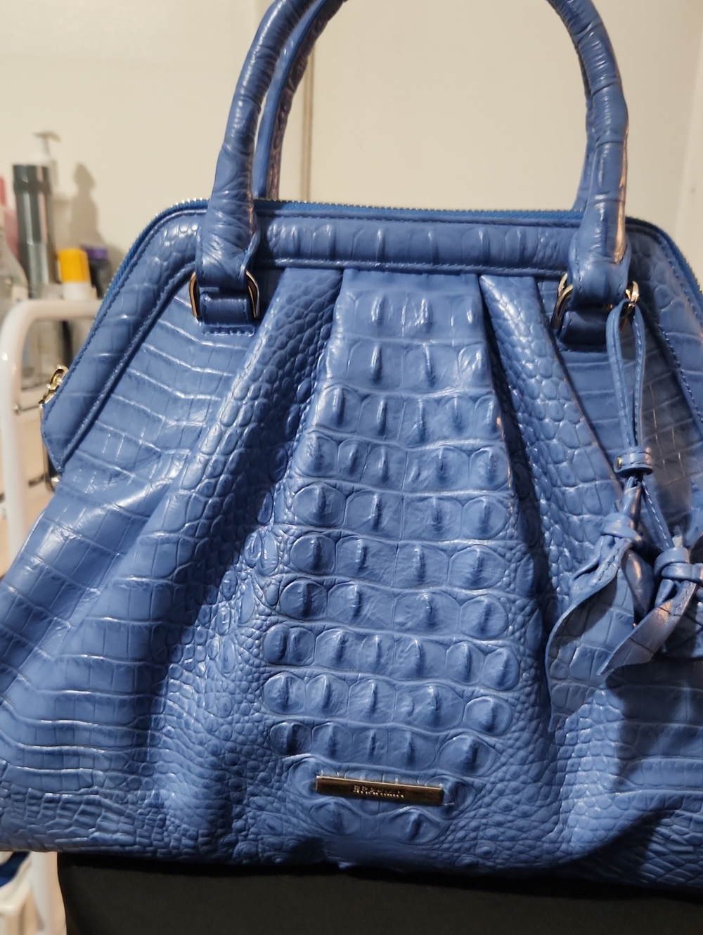 Brahmin Blue Croc-Embossed Structured Tote Bag